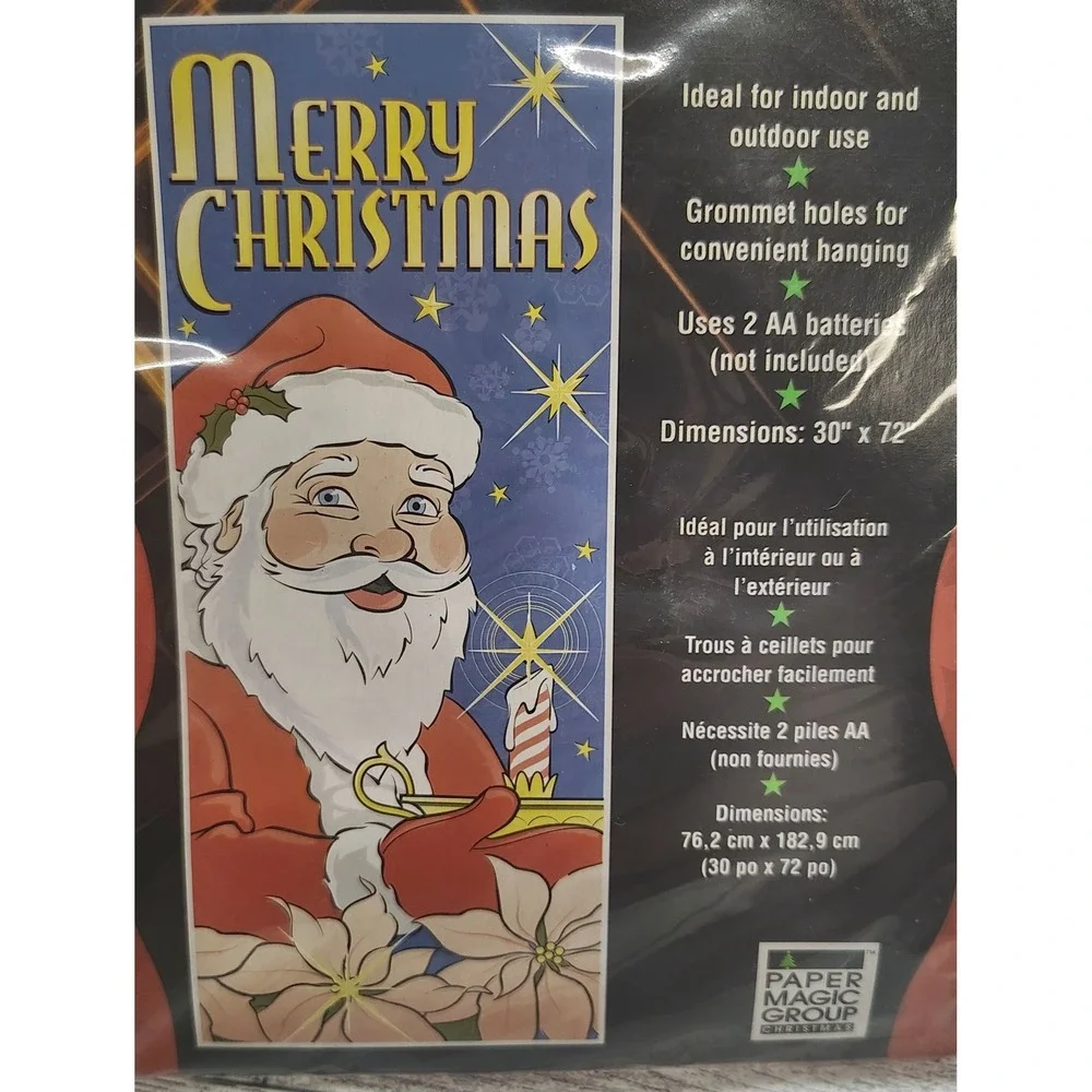 Vintage Y2K Twinkle Door‎ Cover Merry Christmas Santa Lights NIP 30x72